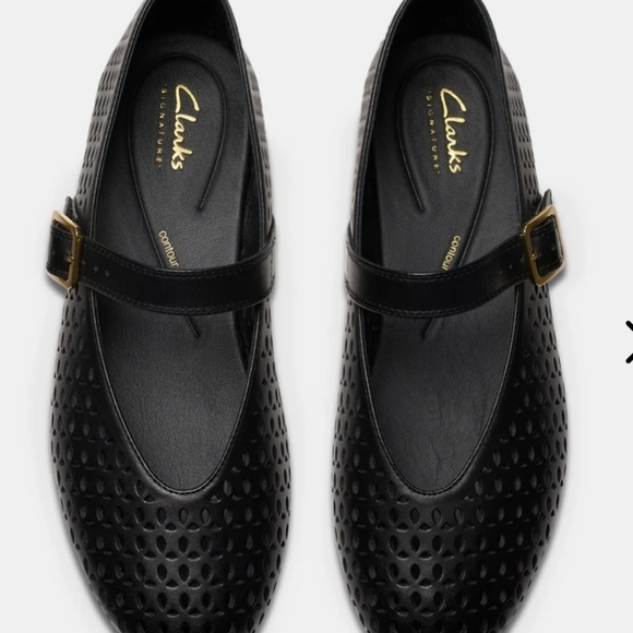 🖤🔹️CLARKS🔹️ Black Leather fawna  Comfort Mary Jane Flats Shoes Size - Picture 2 of 5
